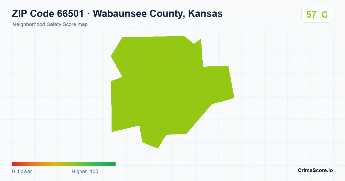 ZIP Code 66501 in Wabaunsee County, Kansas neighborhood Safety Score map