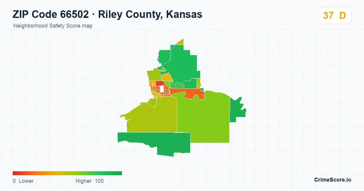 ZIP Code 66502 in Riley County, Kansas neighborhood Safety Score map