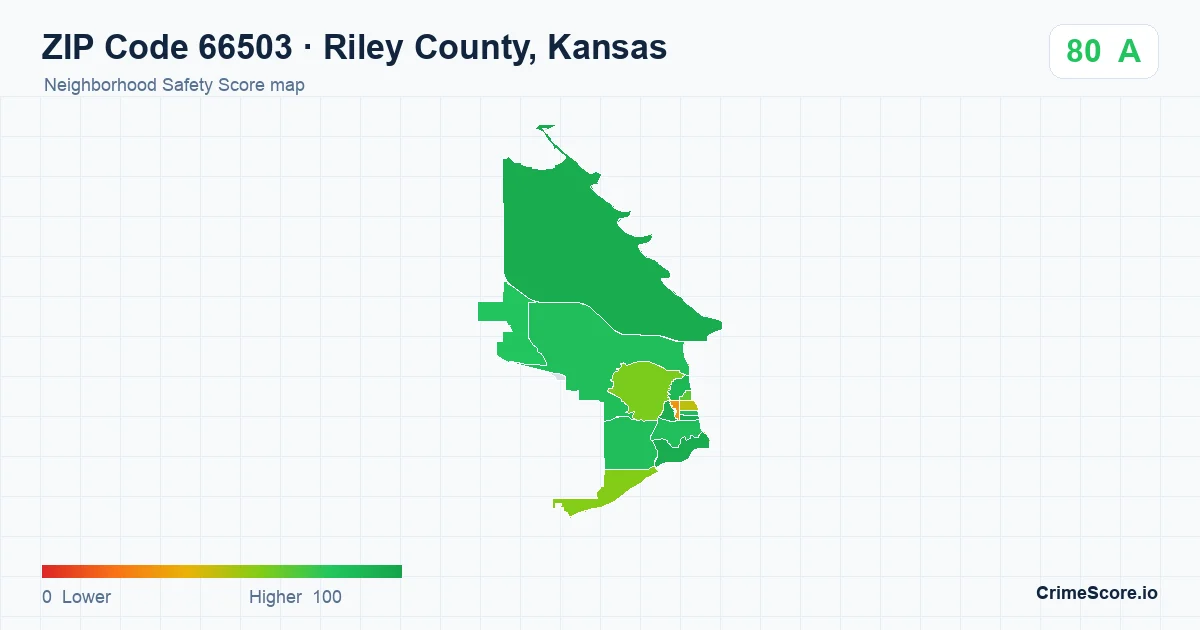 ZIP Code 66503 in Riley County, Kansas neighborhood Safety Score map