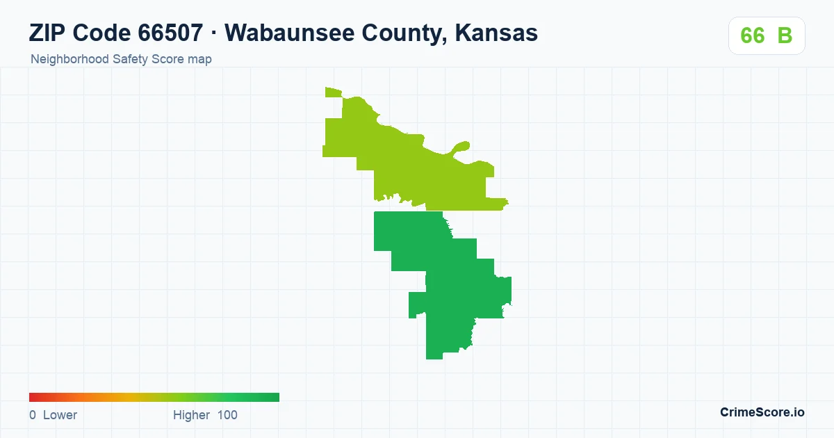 ZIP Code 66507 in Wabaunsee County, Kansas neighborhood Safety Score map