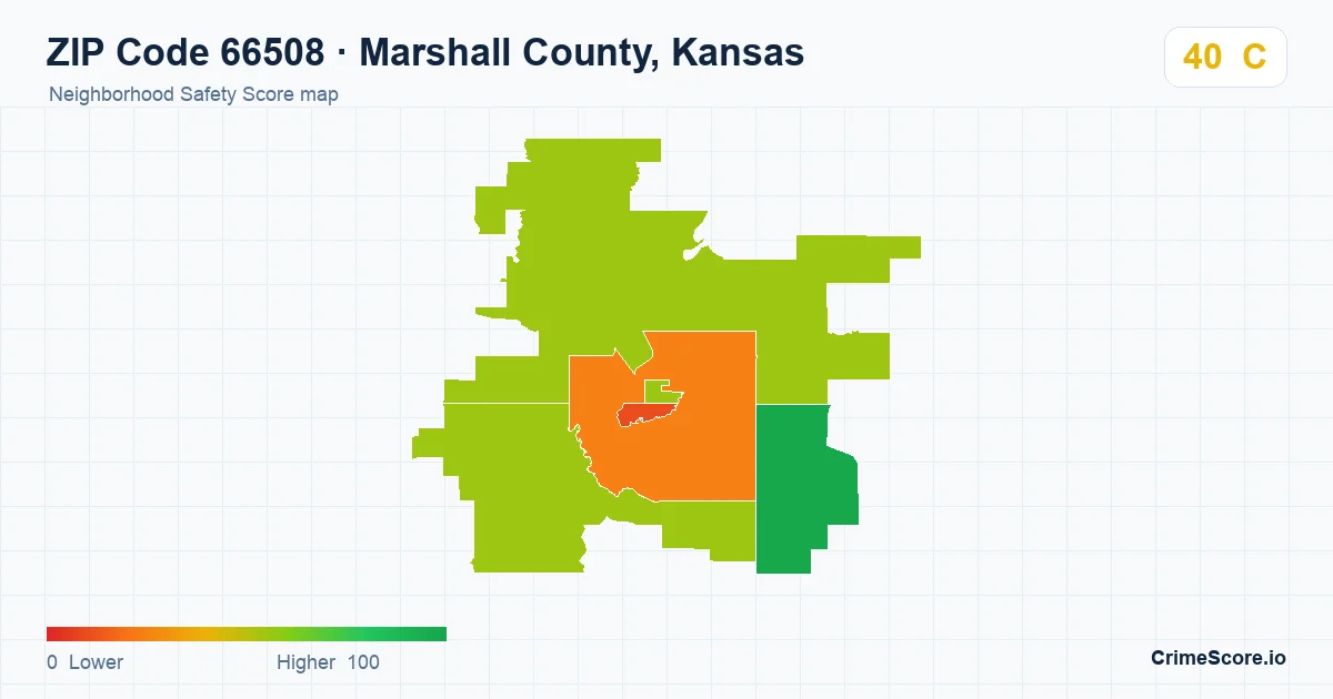 ZIP Code 66508 in Marshall County, Kansas neighborhood Safety Score map