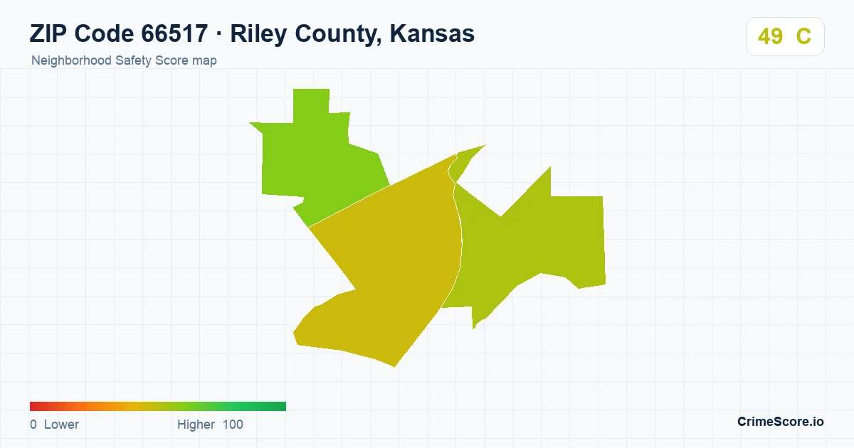 ZIP Code 66517 in Riley County, Kansas neighborhood Safety Score map