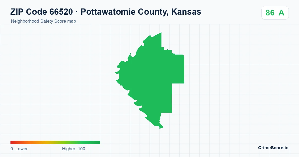 ZIP Code 66520 in Pottawatomie County, Kansas neighborhood Safety Score map