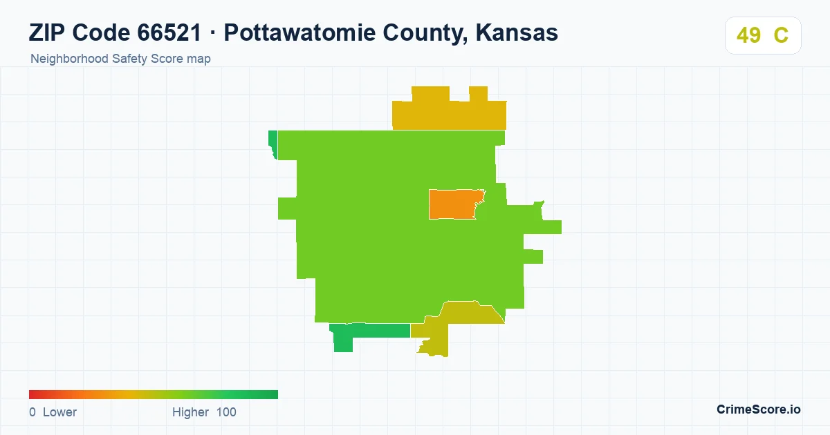 ZIP Code 66521 in Pottawatomie County, Kansas neighborhood Safety Score map