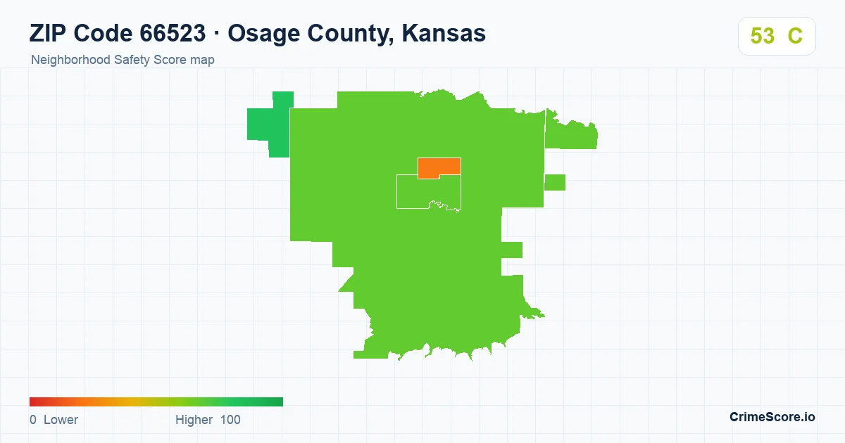 ZIP Code 66523 in Osage County, Kansas neighborhood Safety Score map