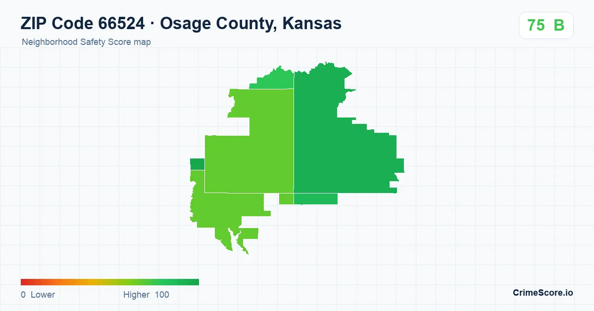 ZIP Code 66524 in Osage County, Kansas neighborhood Safety Score map