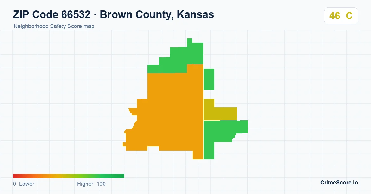ZIP Code 66532 in Brown County, Kansas neighborhood Safety Score map