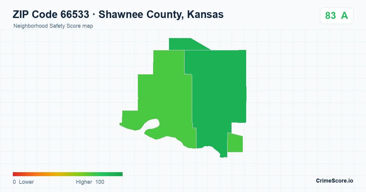ZIP Code 66533 in Shawnee County, Kansas neighborhood Safety Score map
