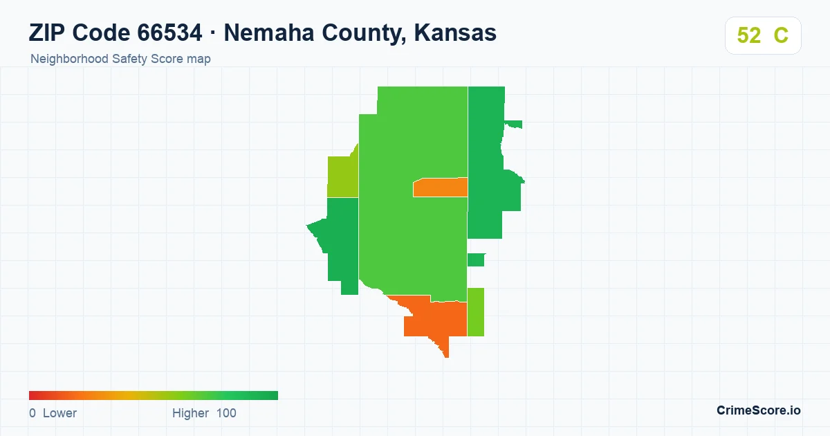ZIP Code 66534 in Nemaha County, Kansas neighborhood Safety Score map