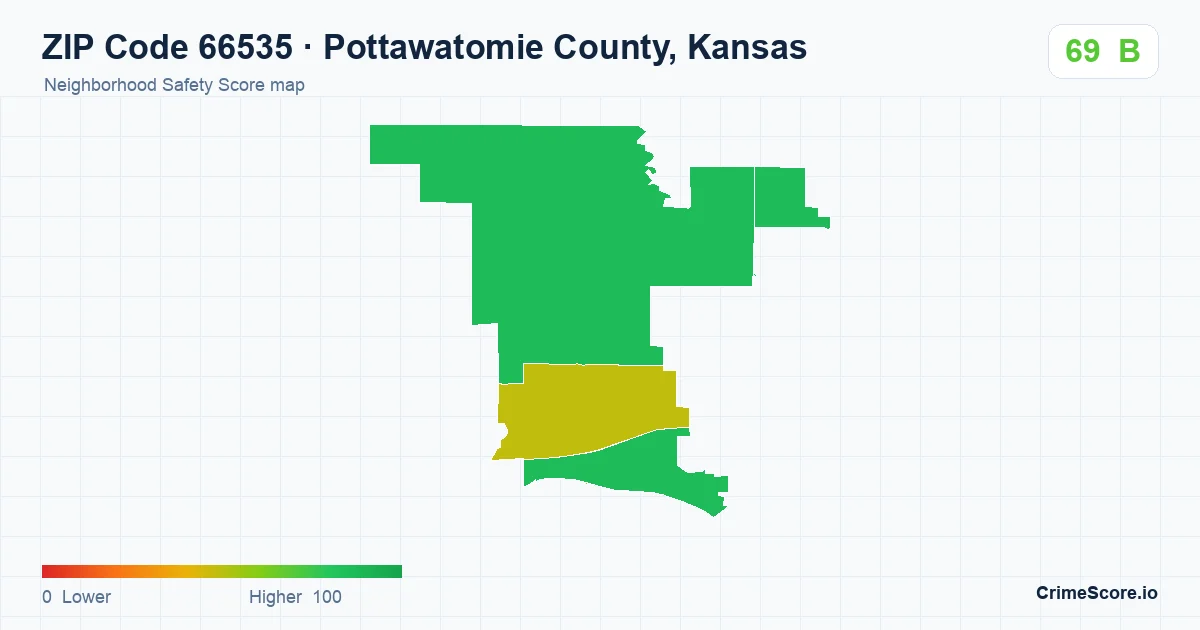 ZIP Code 66535 in Pottawatomie County, Kansas neighborhood Safety Score map