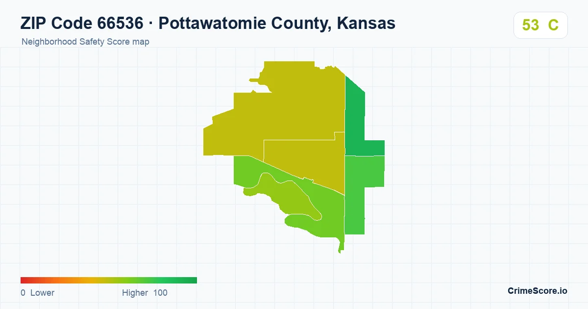 ZIP Code 66536 in Pottawatomie County, Kansas neighborhood Safety Score map