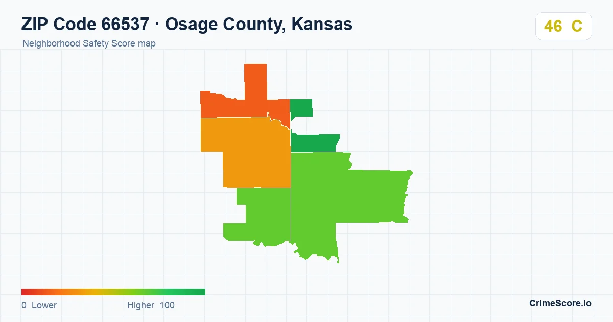 ZIP Code 66537 in Osage County, Kansas neighborhood Safety Score map