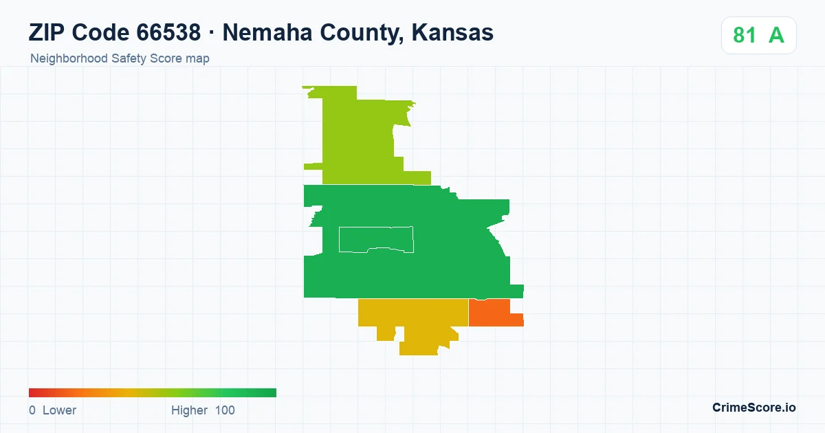 ZIP Code 66538 in Nemaha County, Kansas neighborhood Safety Score map