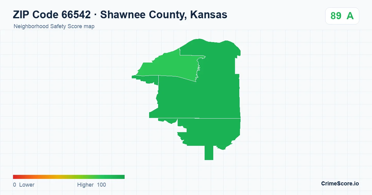ZIP Code 66542 in Shawnee County, Kansas neighborhood Safety Score map