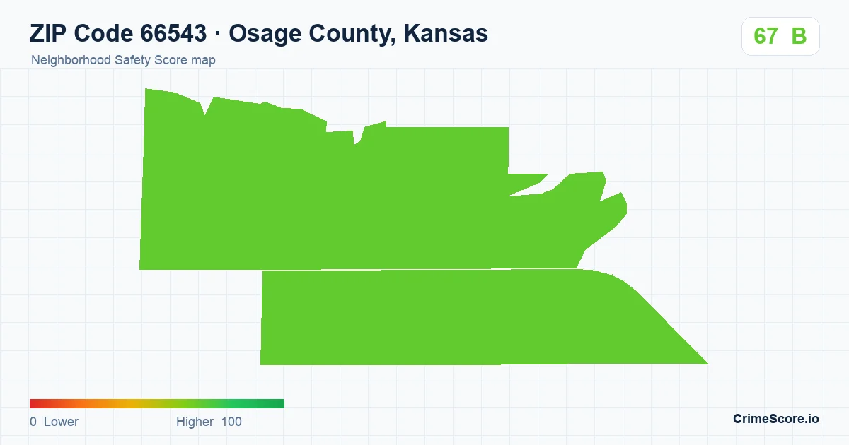 ZIP Code 66543 in Osage County, Kansas neighborhood Safety Score map