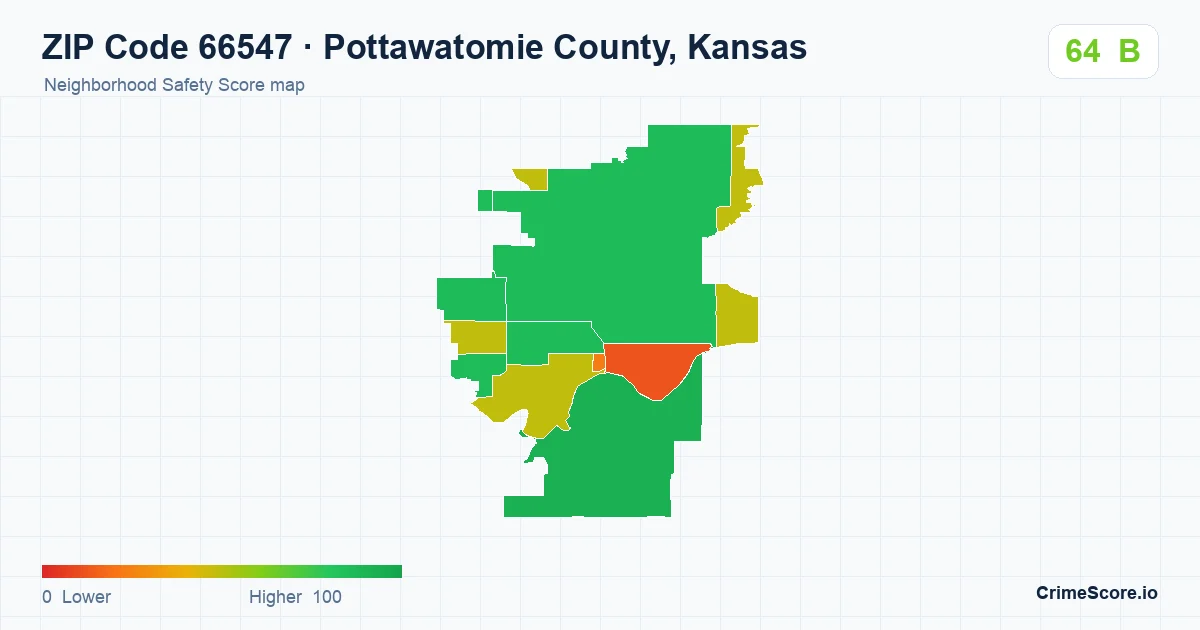 ZIP Code 66547 in Pottawatomie County, Kansas neighborhood Safety Score map