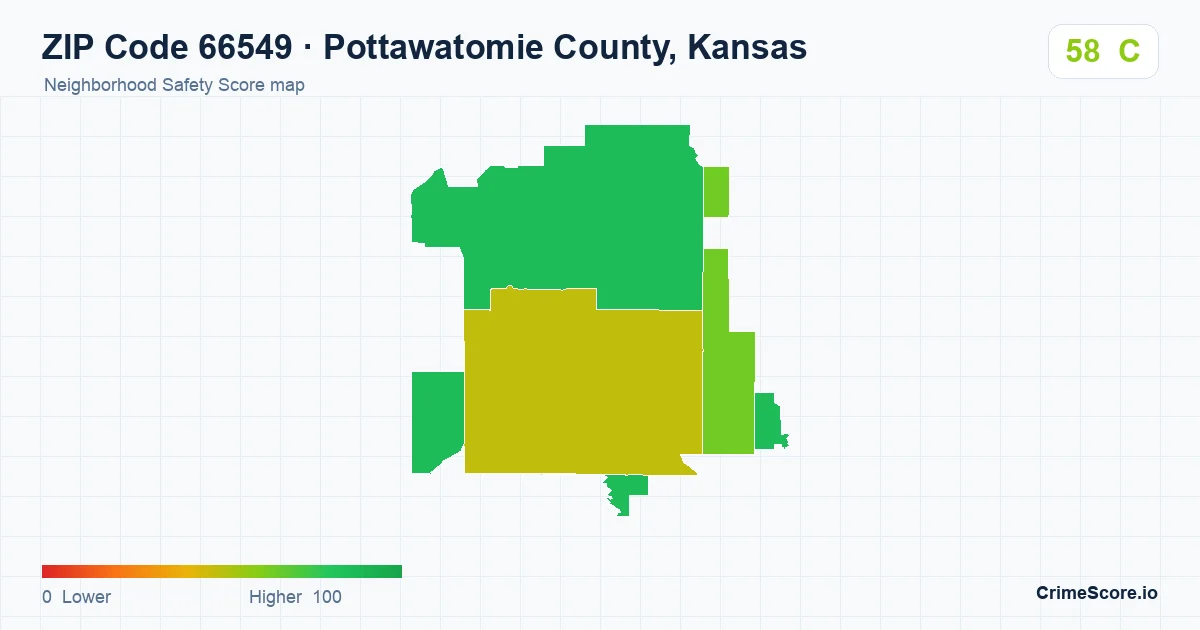 ZIP Code 66549 in Pottawatomie County, Kansas neighborhood Safety Score map
