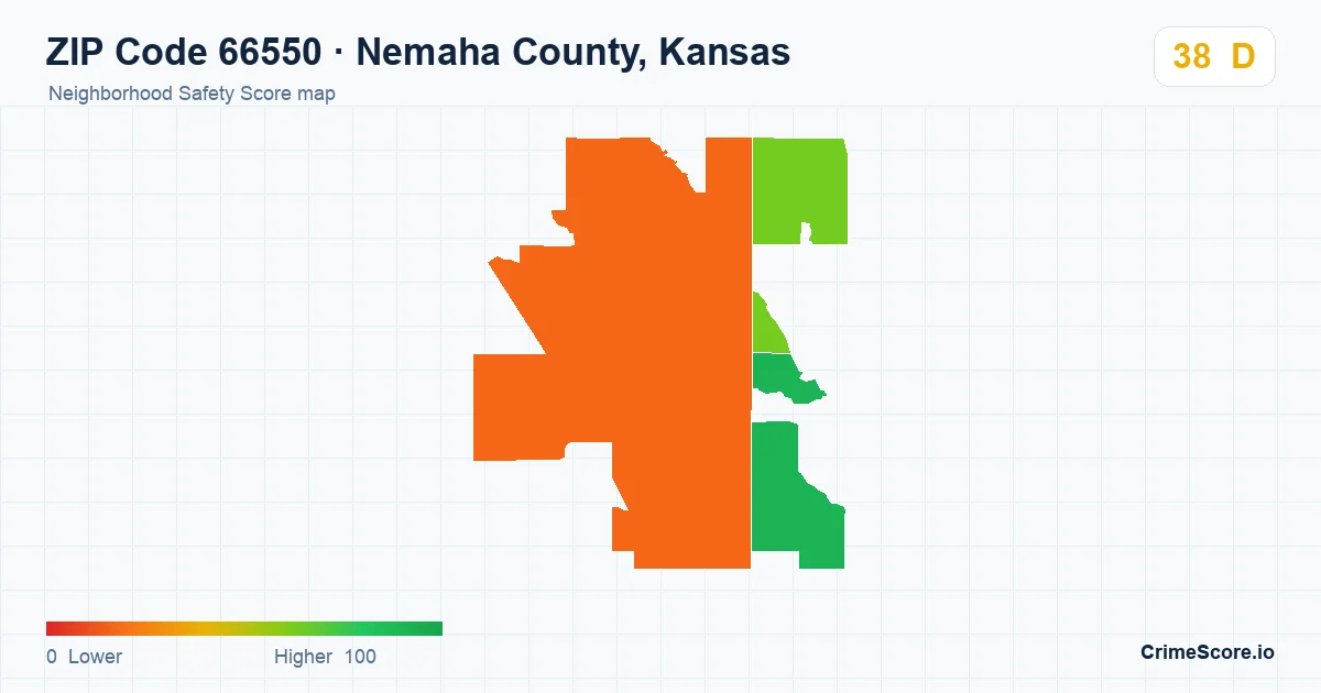 ZIP Code 66550 in Nemaha County, Kansas neighborhood Safety Score map