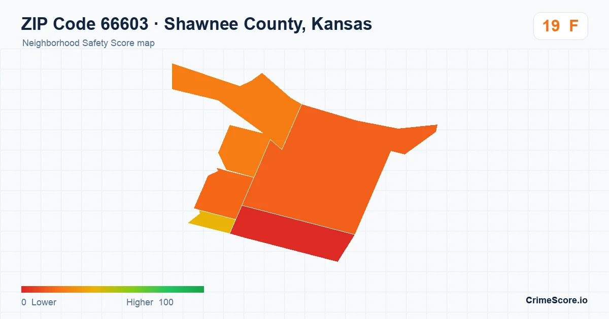 ZIP Code 66603 in Shawnee County, Kansas neighborhood Safety Score map