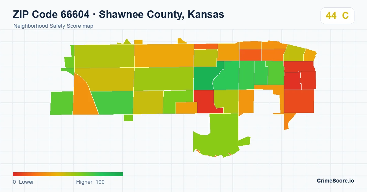 ZIP Code 66604 in Shawnee County, Kansas neighborhood Safety Score map