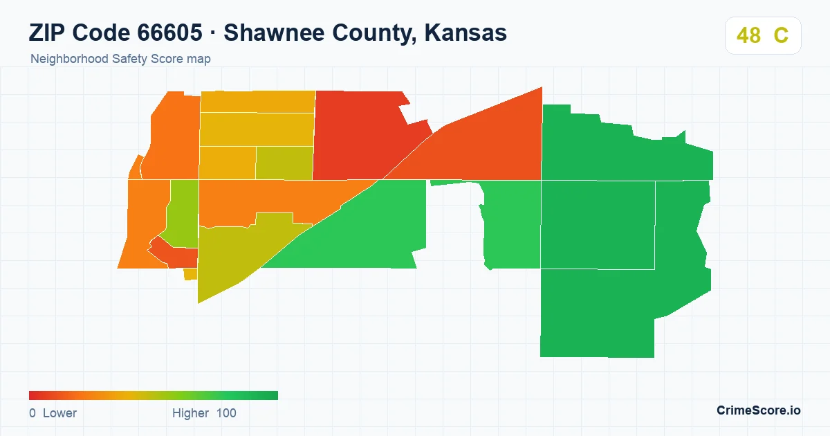 ZIP Code 66605 in Shawnee County, Kansas neighborhood Safety Score map