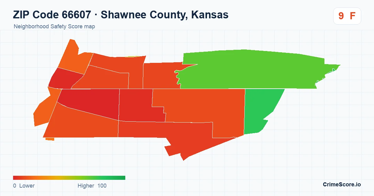 ZIP Code 66607 in Shawnee County, Kansas neighborhood Safety Score map