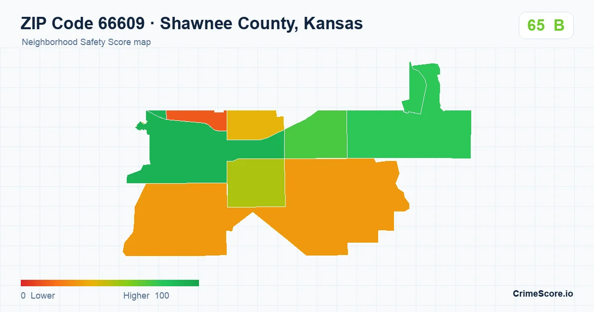 ZIP Code 66609 in Shawnee County, Kansas neighborhood Safety Score map