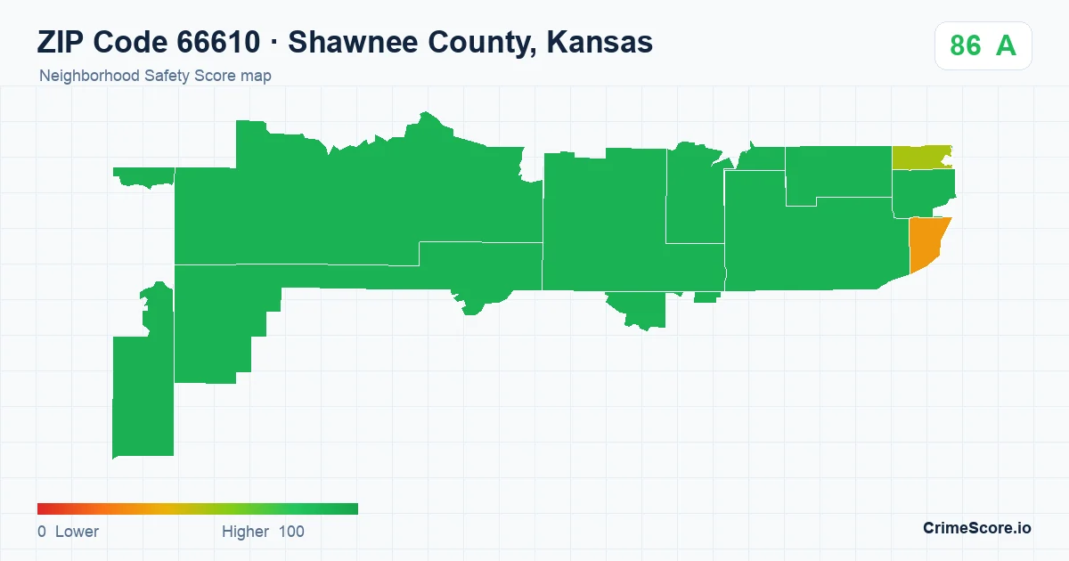 ZIP Code 66610 in Shawnee County, Kansas neighborhood Safety Score map