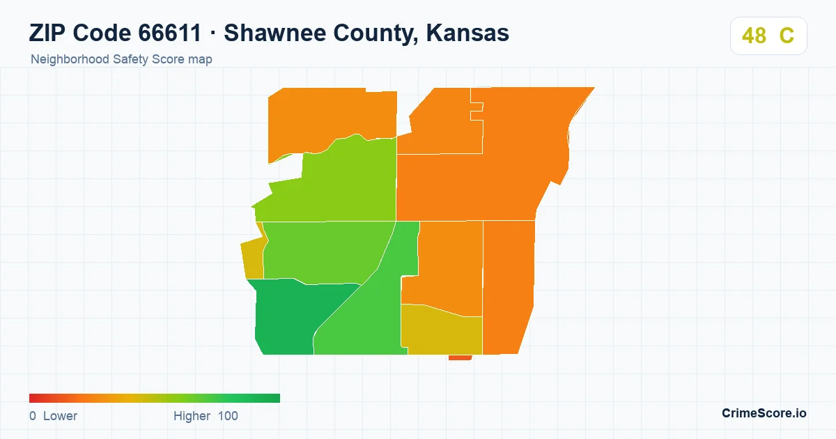 ZIP Code 66611 in Shawnee County, Kansas neighborhood Safety Score map