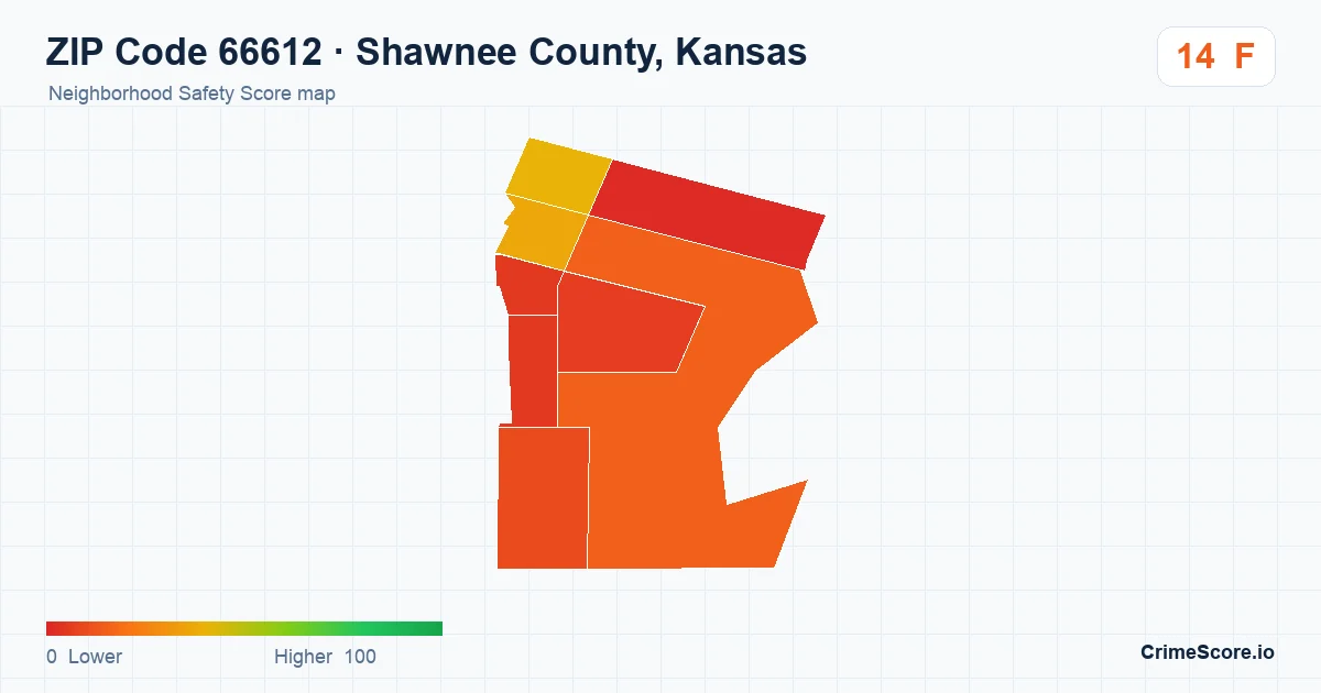 ZIP Code 66612 in Shawnee County, Kansas neighborhood Safety Score map