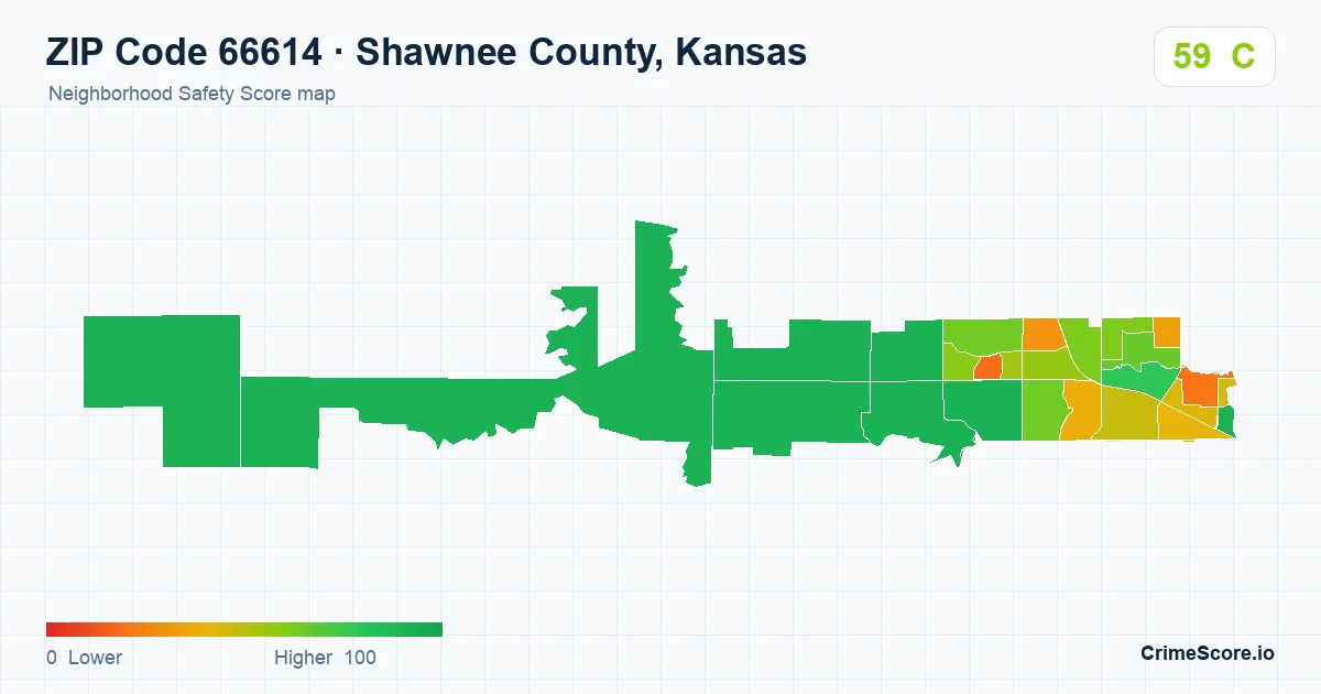 ZIP Code 66614 in Shawnee County, Kansas neighborhood Safety Score map