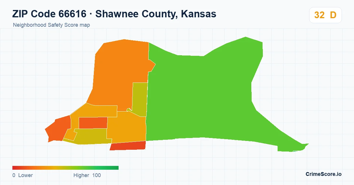 ZIP Code 66616 in Shawnee County, Kansas neighborhood Safety Score map
