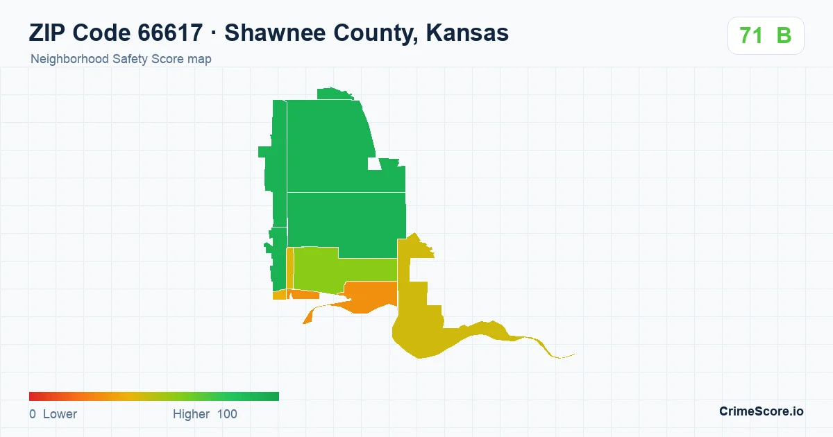 ZIP Code 66617 in Shawnee County, Kansas neighborhood Safety Score map
