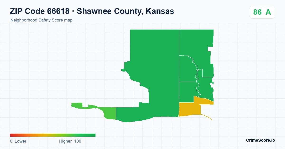 ZIP Code 66618 in Shawnee County, Kansas neighborhood Safety Score map