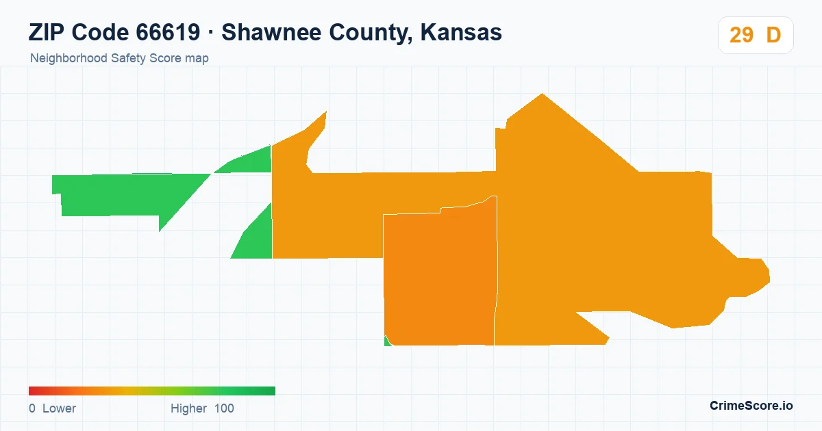 ZIP Code 66619 in Shawnee County, Kansas neighborhood Safety Score map