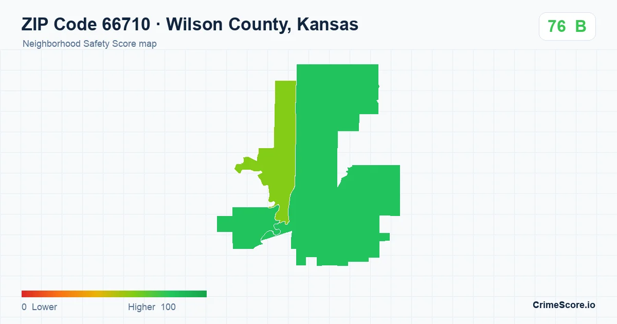 ZIP Code 66710 in Wilson County, Kansas neighborhood Safety Score map