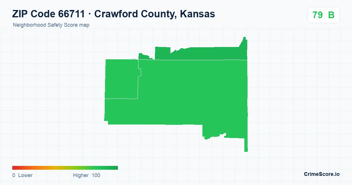 ZIP Code 66711 in Crawford County, Kansas neighborhood Safety Score map