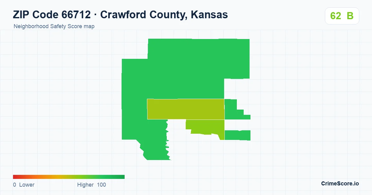ZIP Code 66712 in Crawford County, Kansas neighborhood Safety Score map