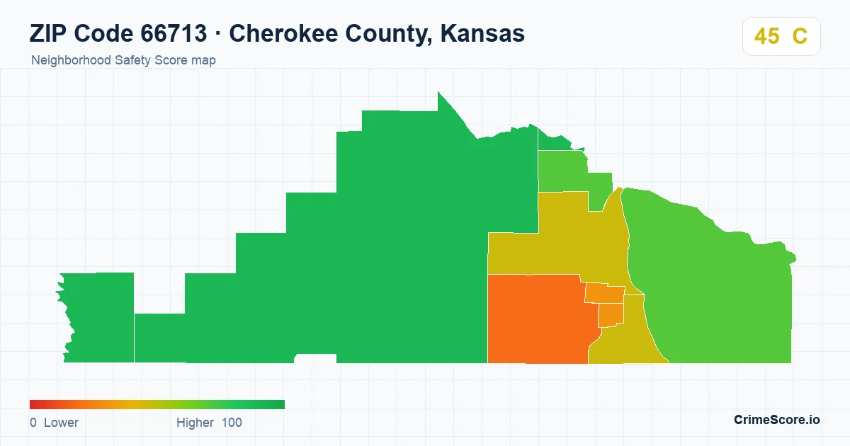ZIP Code 66713 in Cherokee County, Kansas neighborhood Safety Score map