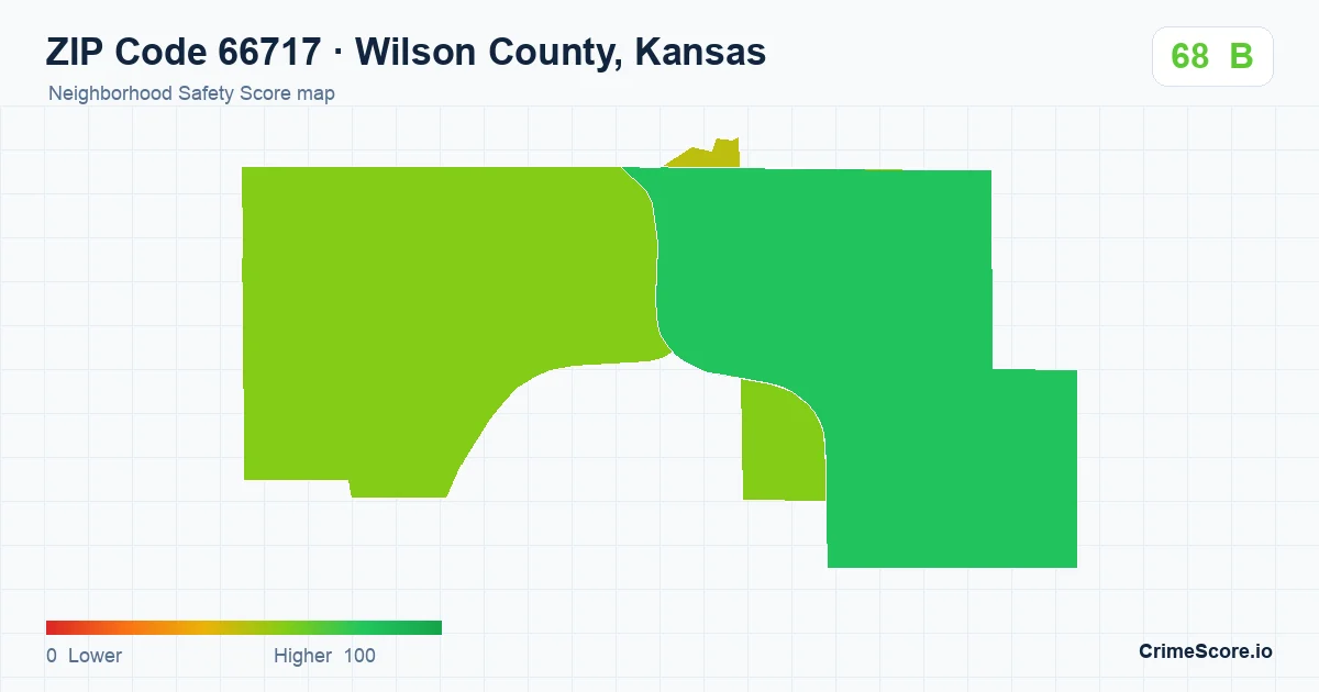 ZIP Code 66717 in Wilson County, Kansas neighborhood Safety Score map