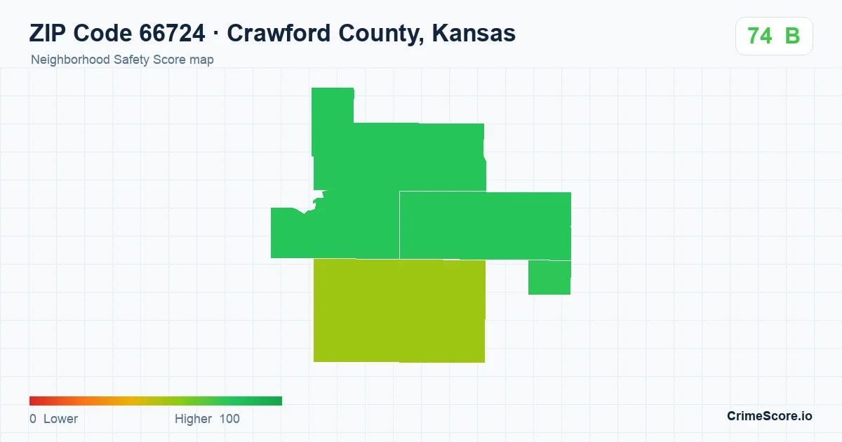 ZIP Code 66724 in Crawford County, Kansas neighborhood Safety Score map