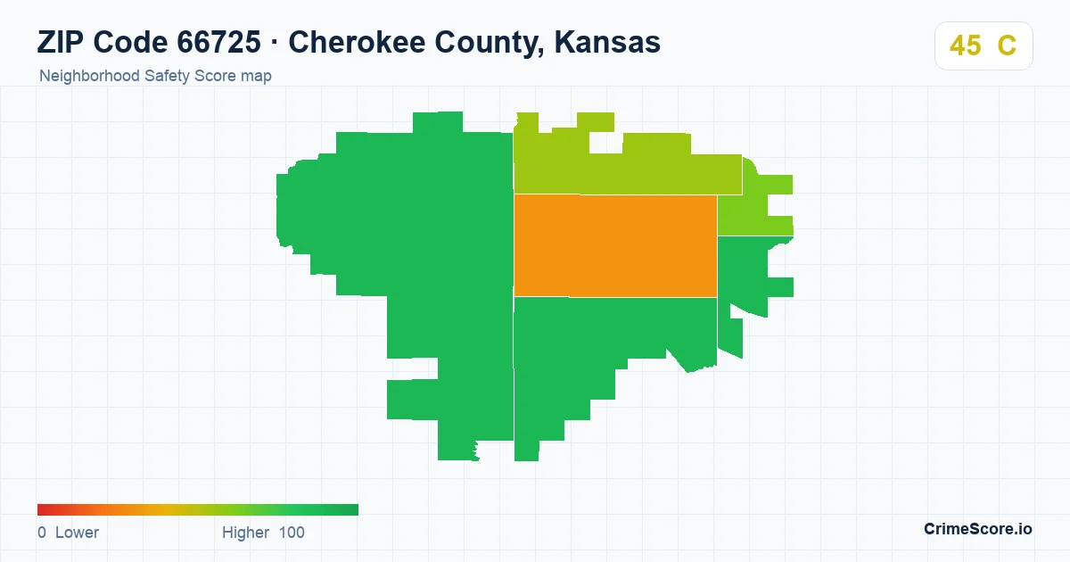 ZIP Code 66725 in Cherokee County, Kansas neighborhood Safety Score map