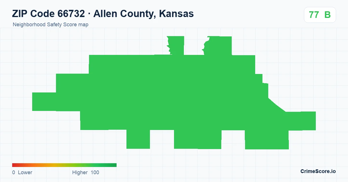 ZIP Code 66732 in Allen County, Kansas neighborhood Safety Score map