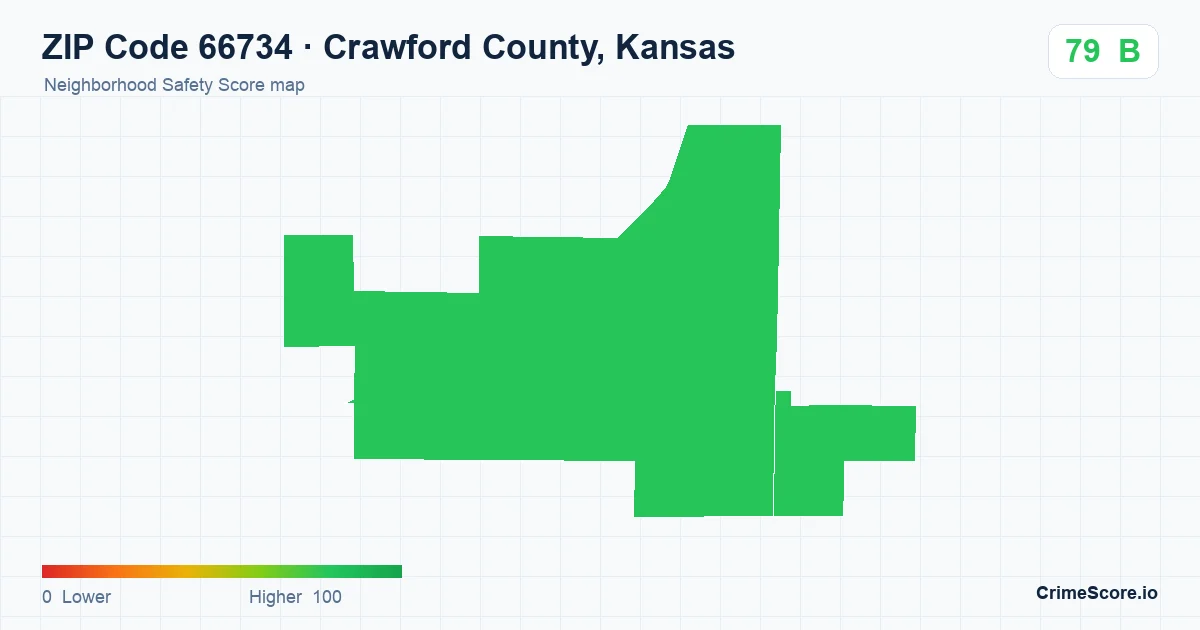 ZIP Code 66734 in Crawford County, Kansas neighborhood Safety Score map