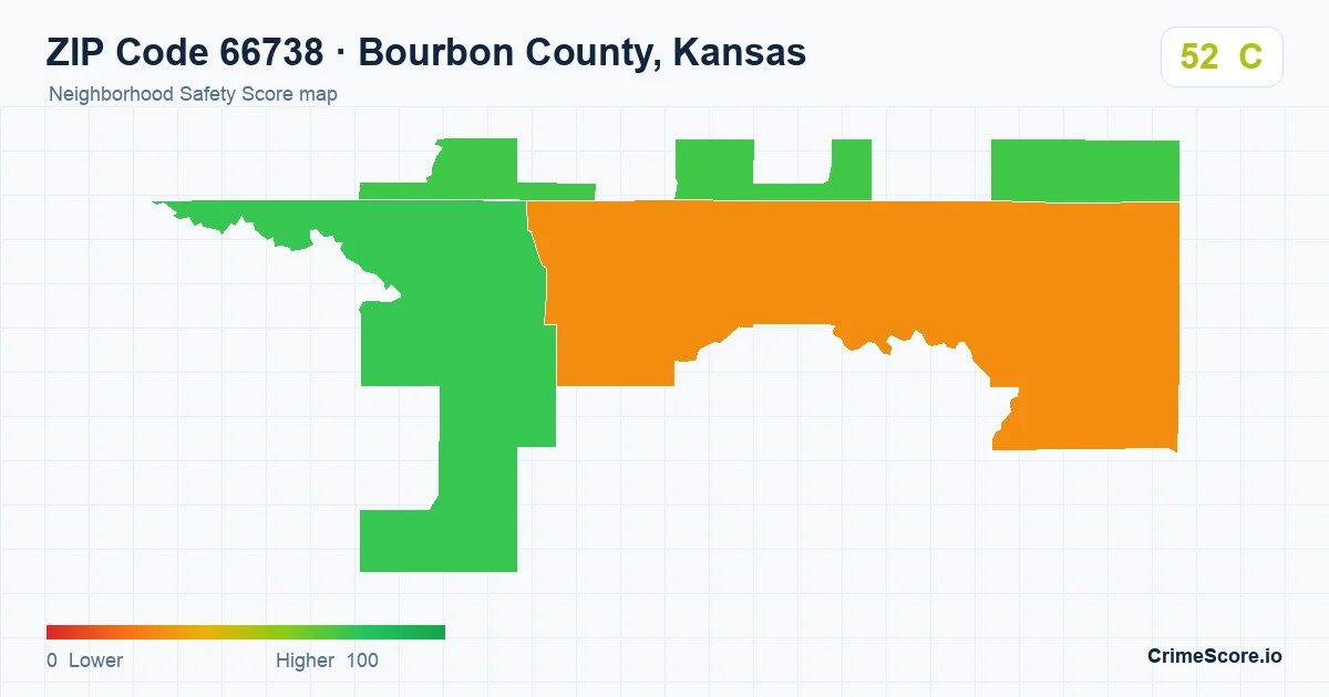 ZIP Code 66738 in Bourbon County, Kansas neighborhood Safety Score map