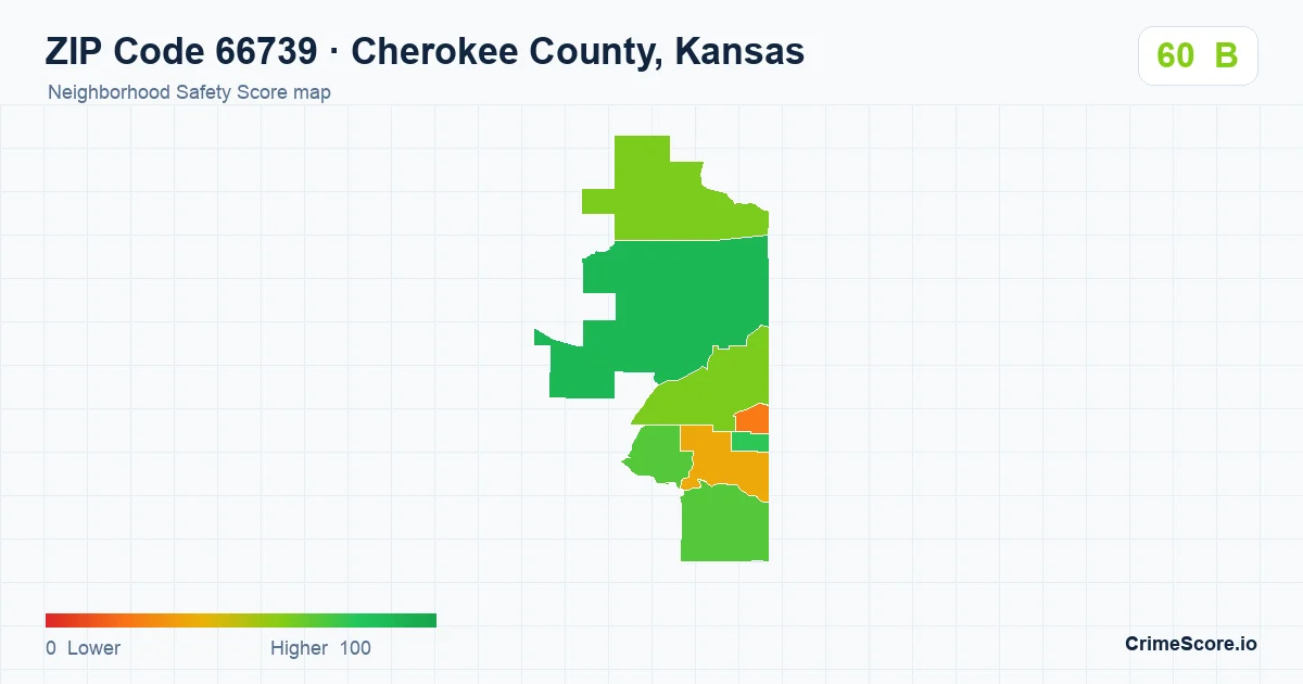 ZIP Code 66739 in Cherokee County, Kansas neighborhood Safety Score map
