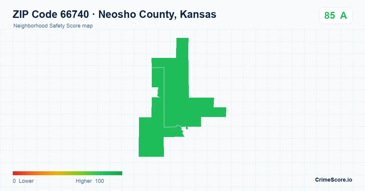 ZIP Code 66740 in Neosho County, Kansas neighborhood Safety Score map