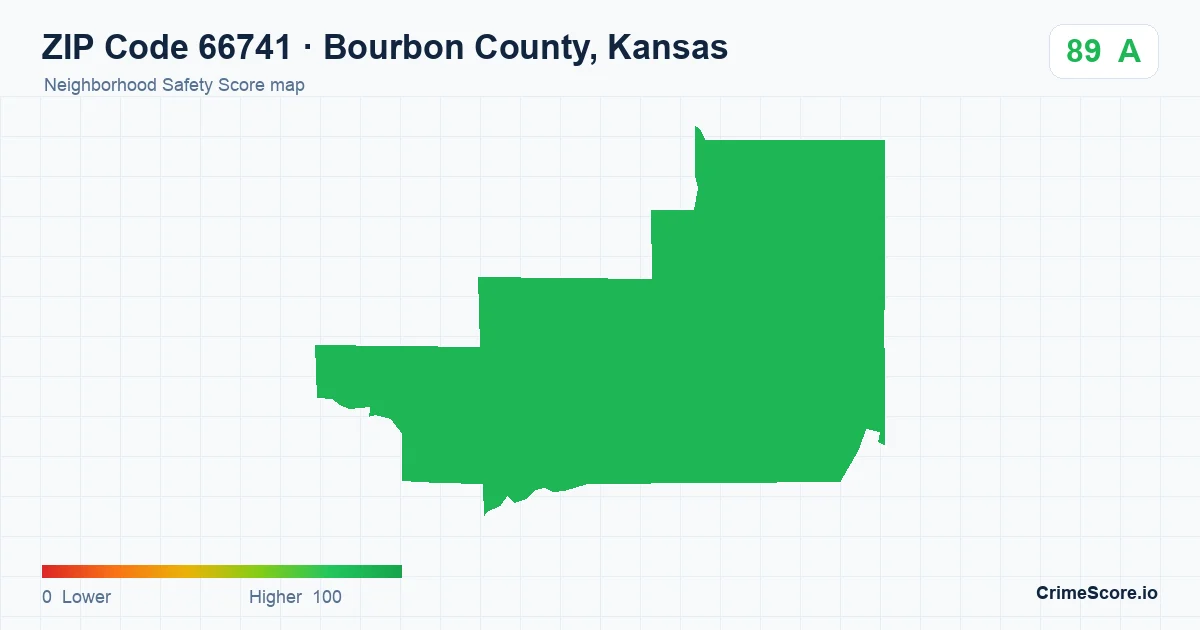 ZIP Code 66741 in Bourbon County, Kansas neighborhood Safety Score map