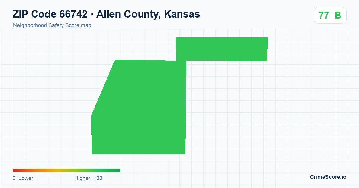 ZIP Code 66742 in Allen County, Kansas neighborhood Safety Score map