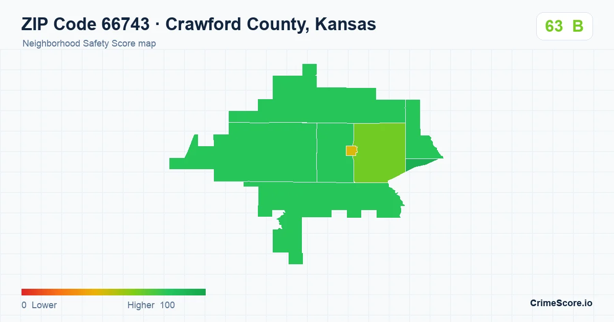 ZIP Code 66743 in Crawford County, Kansas neighborhood Safety Score map